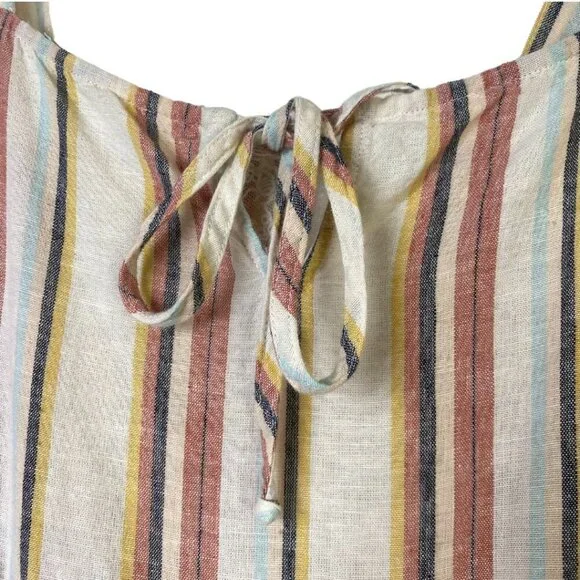 Sadie & Sage Summer Linen Striped Tier Maxi Dress Adjustable Straps - Picture 2 of 8